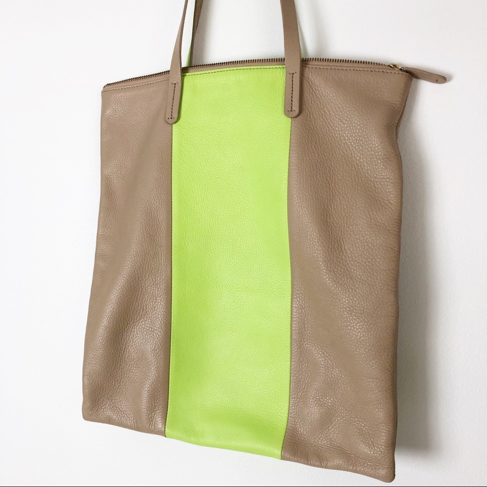 GAP leather tote bag electric yellow and taupe